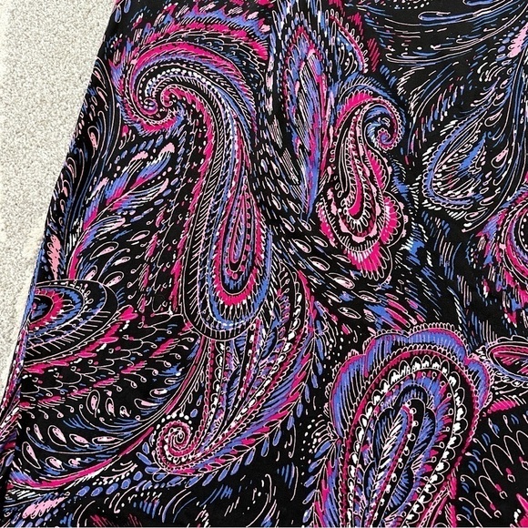 AnyWear by Catherines Purple and Pink Paisley Stretch Midi Skirt - Picture 2 of 4